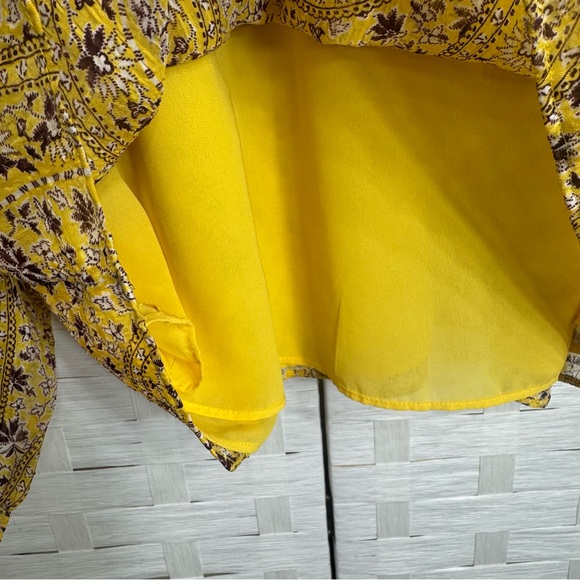 Ann Taylor Yellow Maroon Paisley Ditzy Floral Ruffle Long Sleeve Top Size Med - Picture 6 of 11